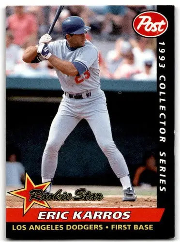 Eric Karros baseball card from 1993 Post Cereal with original gloss Dodgers NM