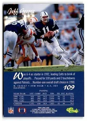 Jeff George running with the ball on a 1993 Pro Line Live football trading card