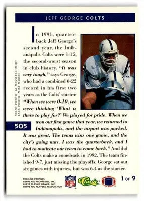 1993 Pro Line Profiles #505 Jeff George - Football Card Single
