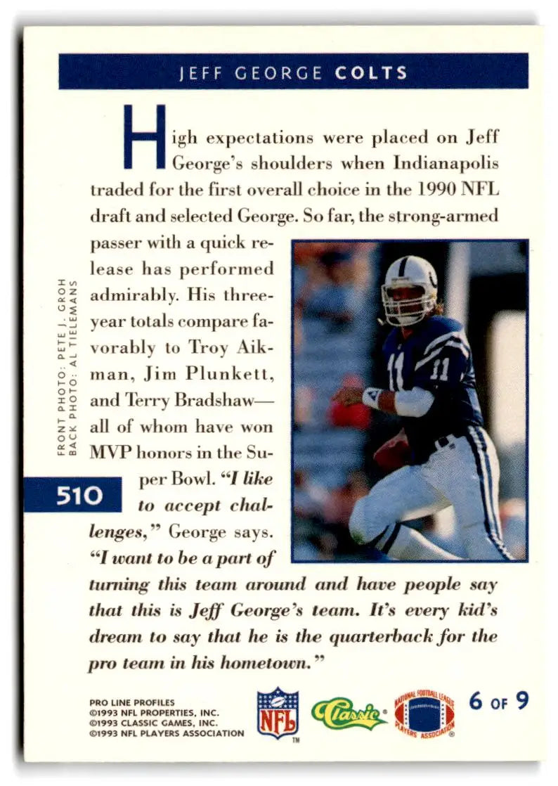 1993 Pro Line Profiles #510 Jeff George - Football Card Single