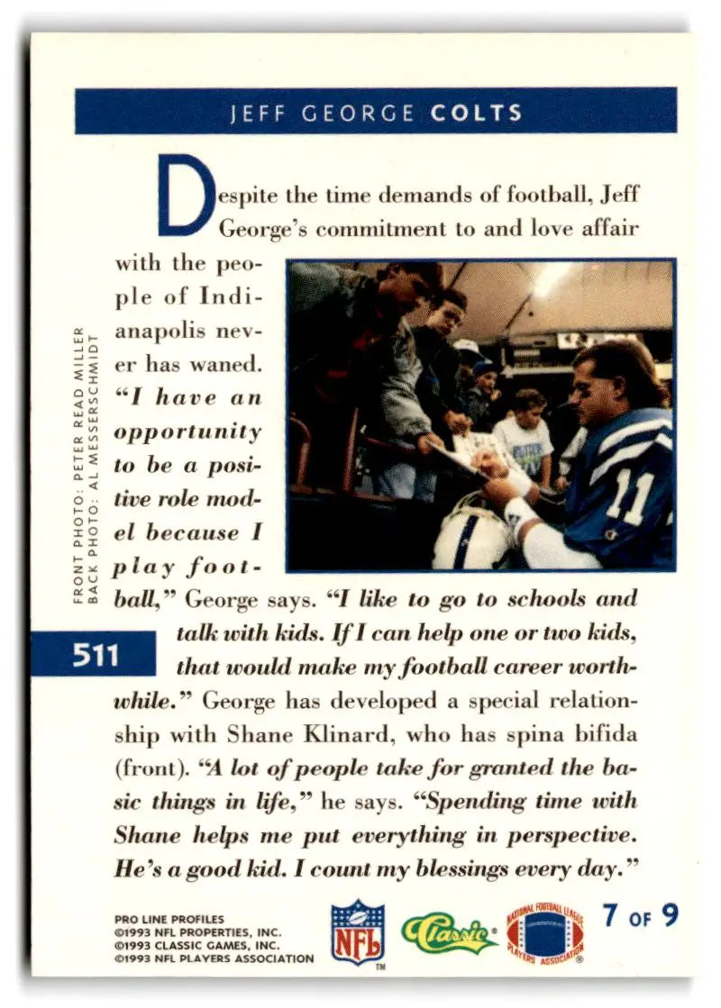 1993 Pro Line Profiles #511 Jeff George - Football Card Single