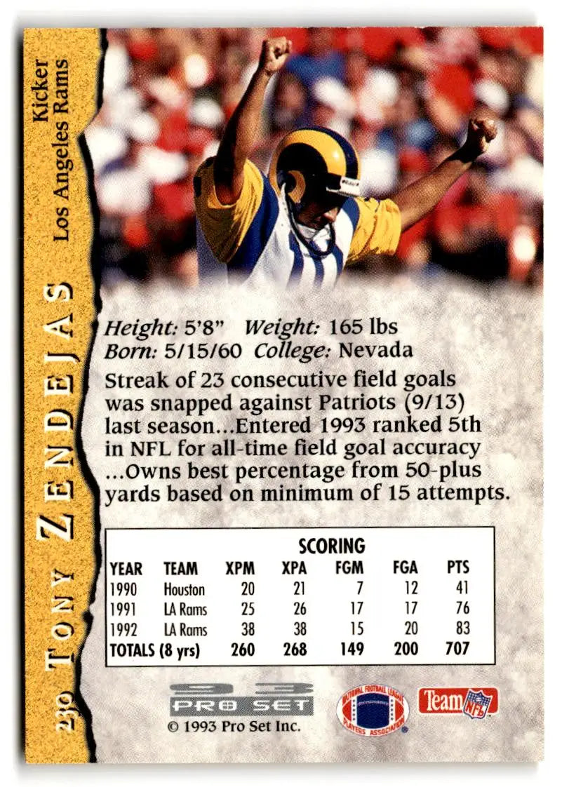 1993 Pro Set #230 Tony Zendejas - Football Card Single