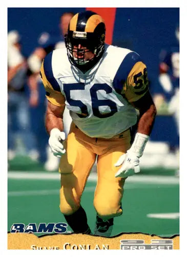 Original gloss football card featuring Shane Conlan in Pro Set LA Rams uniform