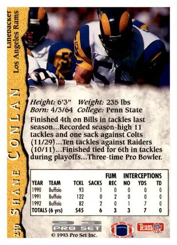 Original gloss 1993 Pro Set Shane Conlan football card near mint LA Rams ID 45184