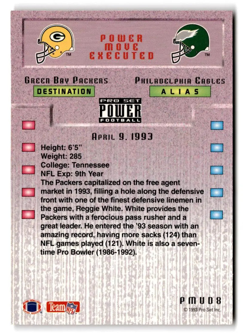 1993 Pro Set Power Update - Power Moves #PMUD8 Reggie White - Football Card Single