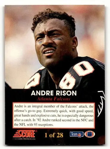 Original gloss Andre Rison Atlanta football card from 1993 Score series featuring Rison Atlanta Falcons