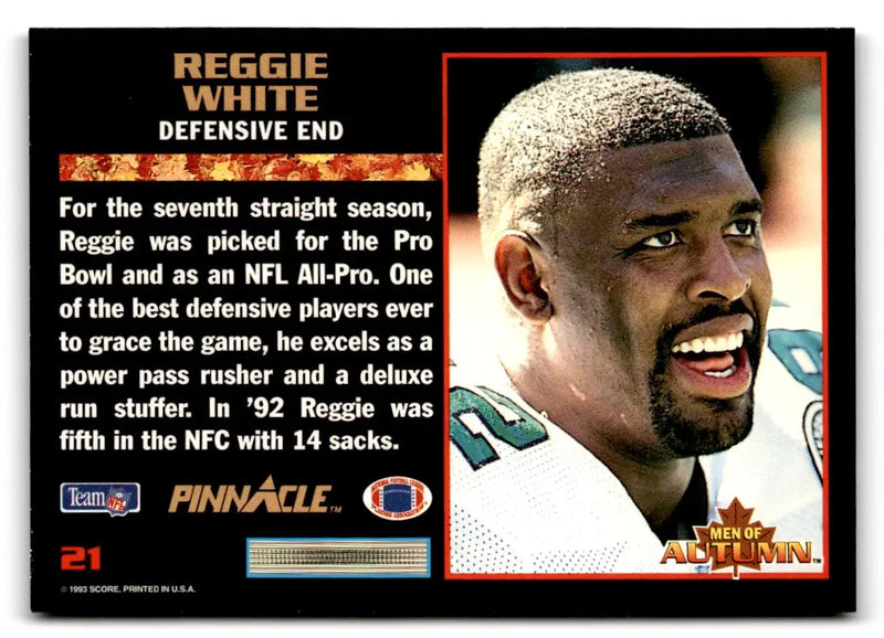 1993 Score #21 Reggie White Pinnacle Men of Autumn - Football Card Single