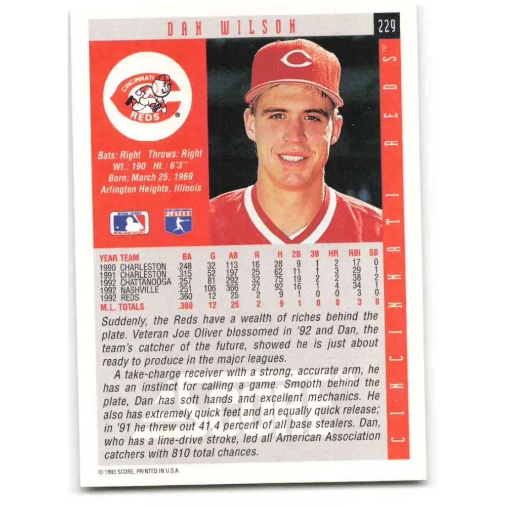 1993 Score #229 Dan Wilson NM-MT Cincinnati Reds Baseball Card - Baseball Card Single