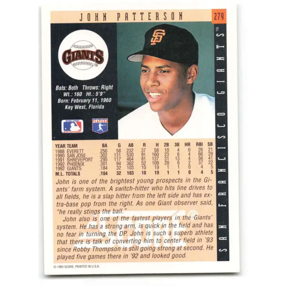 1993 Score #279 John Patterson NM-MT San Francisco Giants Baseball Card - Baseball Card Single