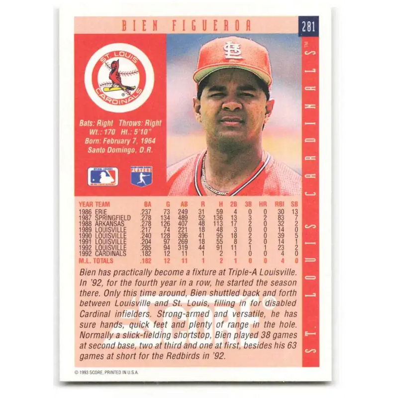 1993 Score #281 Bien Figueroa NM-MT St. Louis Cardinals Baseball Card - Baseball Card Single