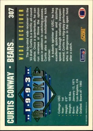 Original gloss 1993 Score Curtis Conway football card Mint RC Rookie Bears ID 24051