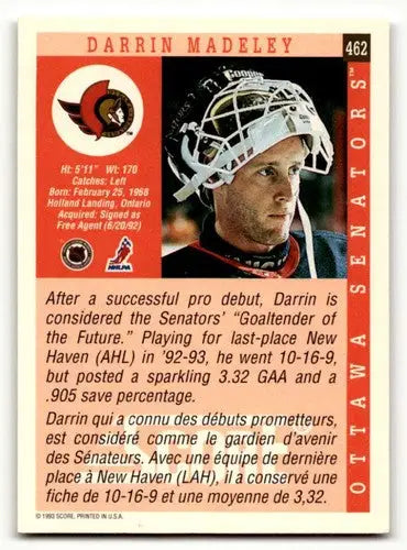 Original gloss Darrin Madeley hockey card from 1993 Score #462 Near Mint or better