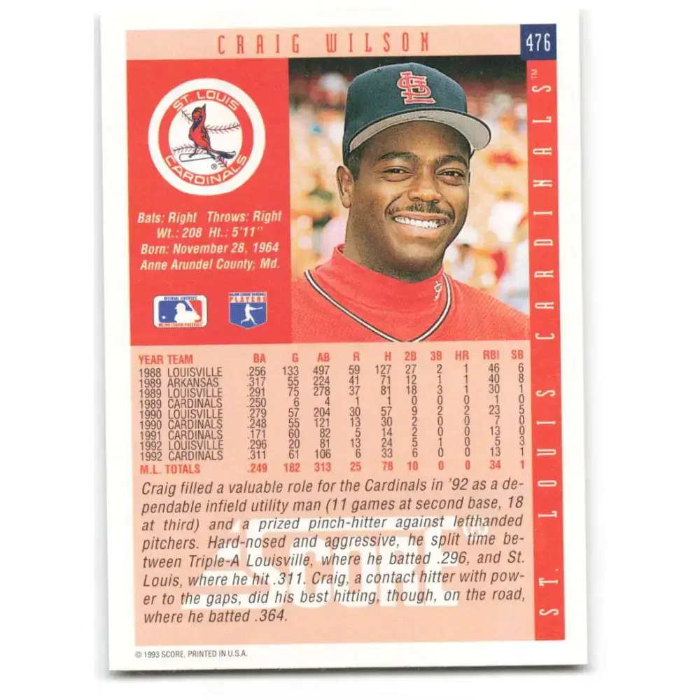1993 Score #476 Craig Wilson NM-MT St. Louis Cardinals Baseball Card - Baseball Card Single