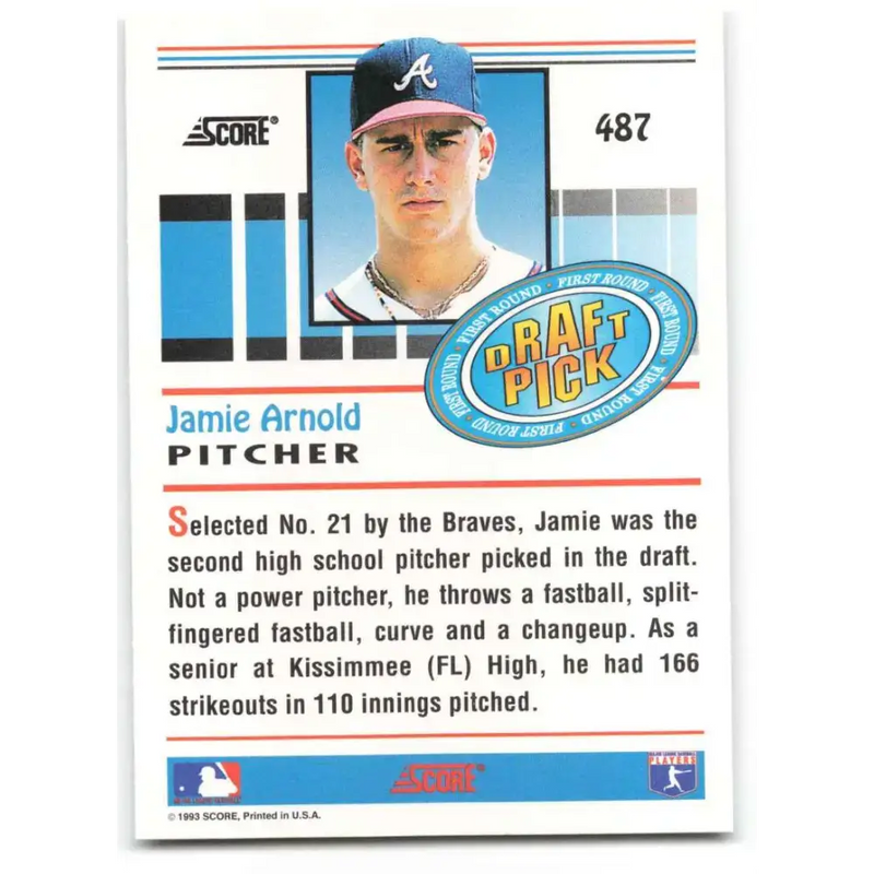 1993 Score #487 Jamie Arnold NM-MT RC Rookie Atlanta Braves Baseball Card - Baseball Card Single