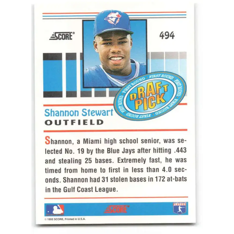 1993 Score #494 Shannon Stewart NM-MT RC Rookie Toronto Blue Jays Baseball Card - Baseball Card Single