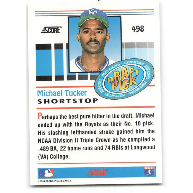 1993 Score #498 Michael Tucker NM-MT Kansas City Royals Baseball Card - Baseball Card Single
