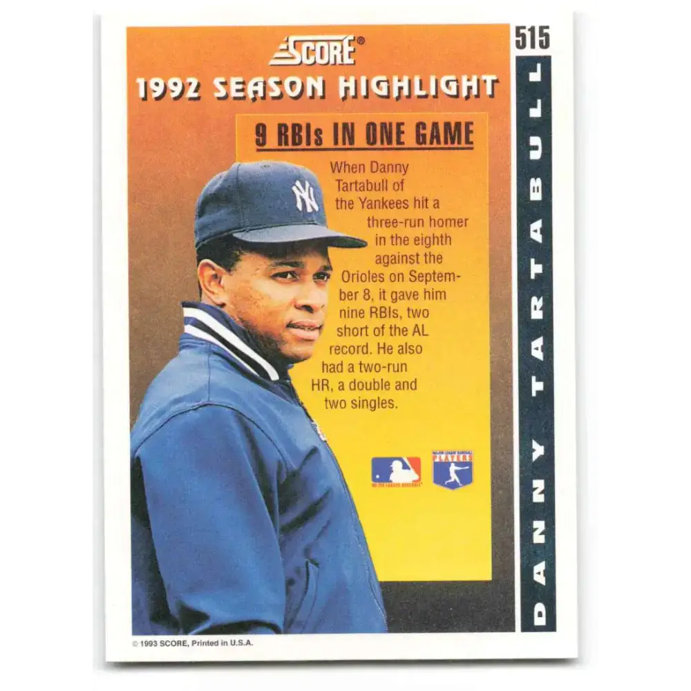 1993 Score #515 Danny Tartabull HL NM-MT New York Yankees Baseball Card - Baseball Card Single