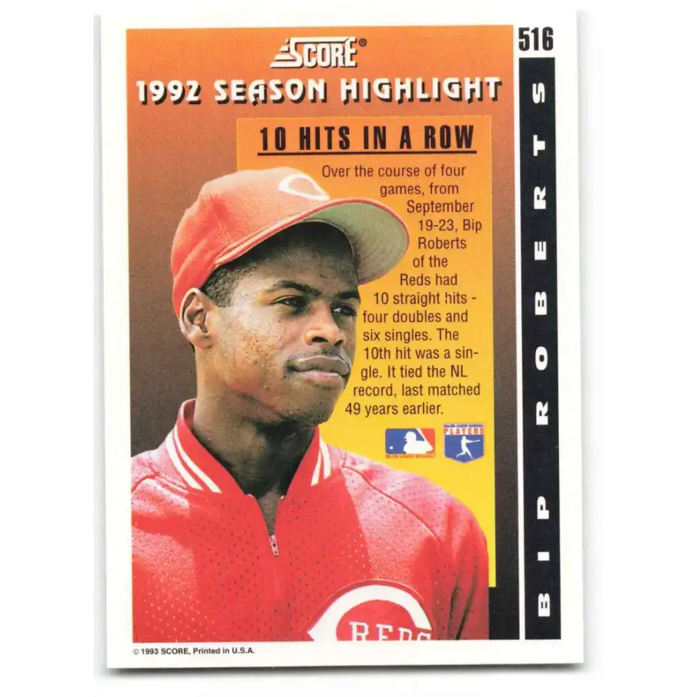 1993 Score #516 Bip Roberts HL NM-MT Cincinnati Reds Baseball Card - Baseball Card Single