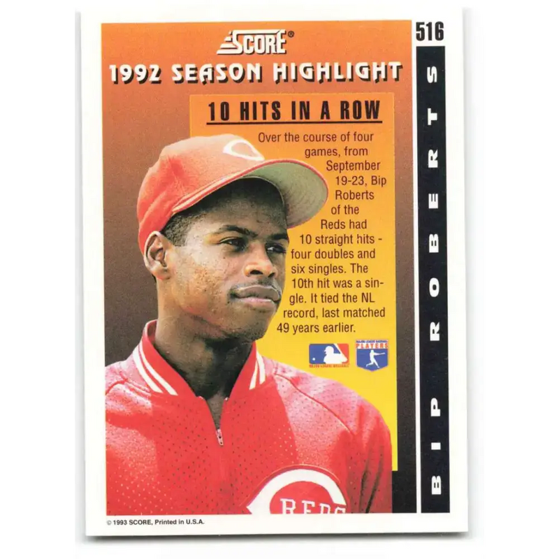 1993 Score #516 Bip Roberts HL NM-MT Cincinnati Reds Baseball Card - Baseball Card Single