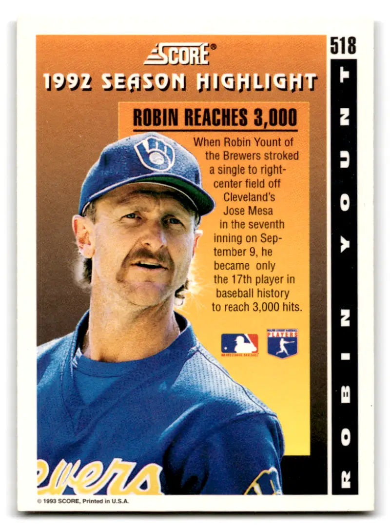 Robin Yount baseball card from 1993 Score with excellent Brewers original gloss