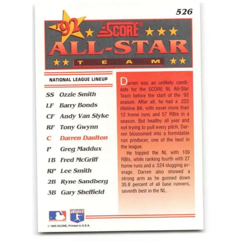 1993 Score #526 Darren Daulton AS NM-MT Philadelphia Phillies Baseball Card - Baseball Card Single