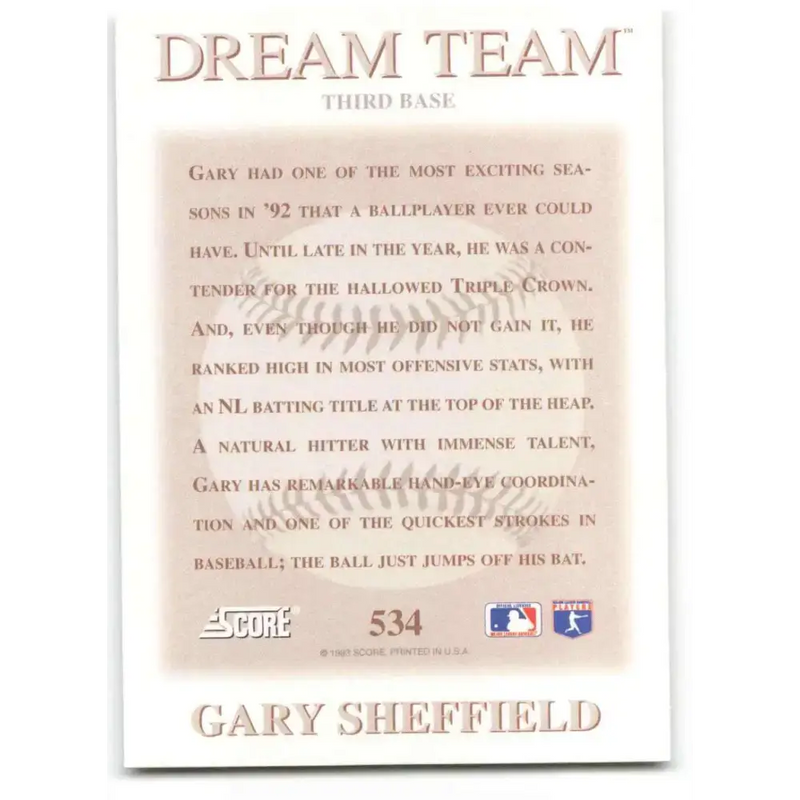 1993 Score #534 Gary Sheffield DT NM-MT San Diego Padres Baseball Card - Baseball Card Single