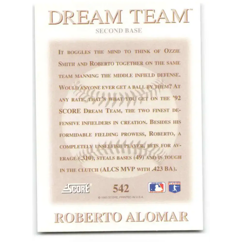 1993 Score #542 Roberto Alomar DT NM-MT Toronto Blue Jays Baseball Card - Baseball Card Single
