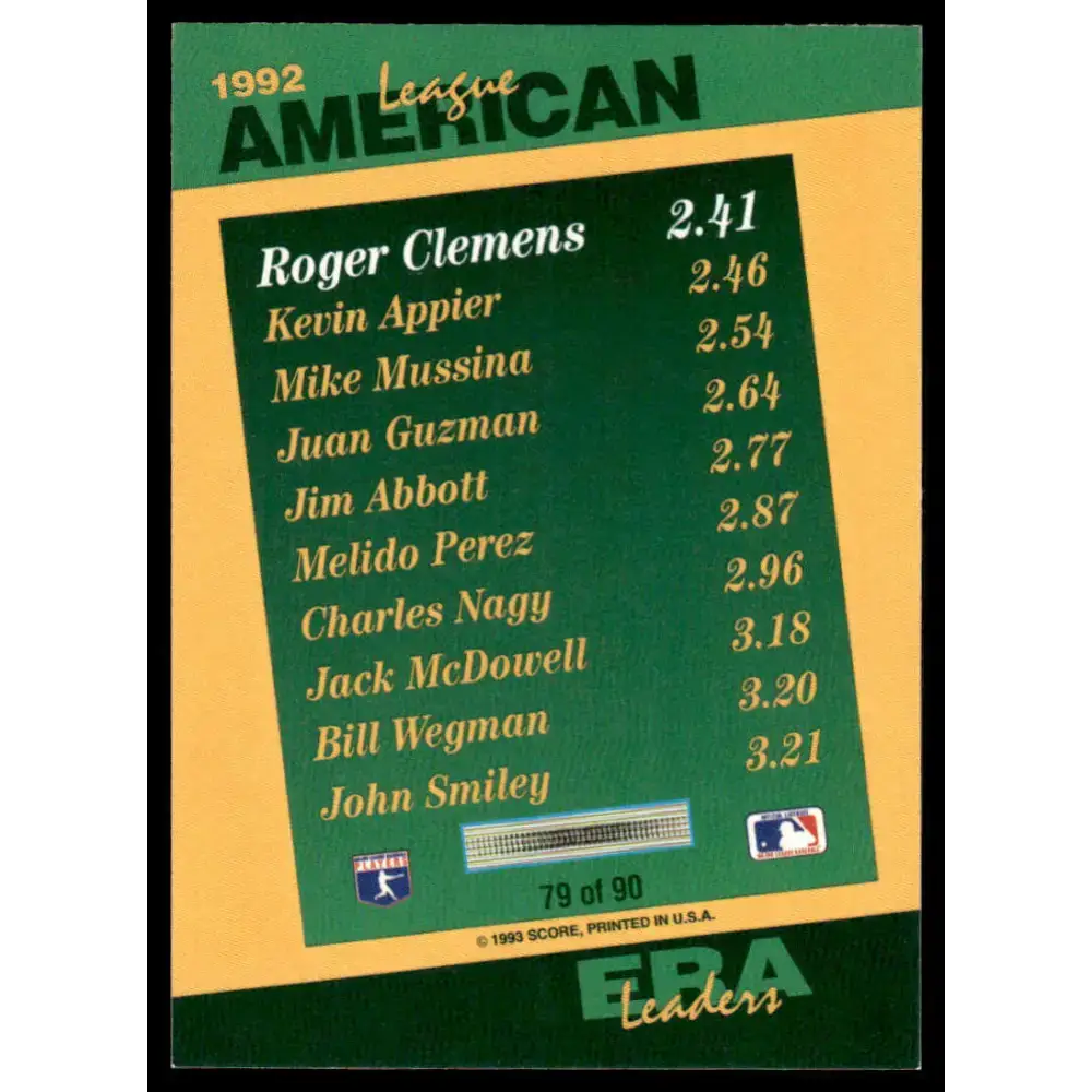 1993 Score #79 Roger Clemens EX/NM Boston Red Sox Baseball Card - Baseball Card Single