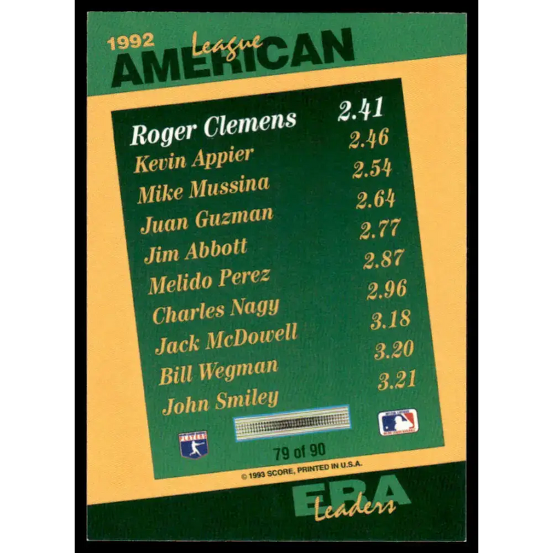 1993 Score #79 Roger Clemens EX/NM Boston Red Sox Baseball Card - Baseball Card Single