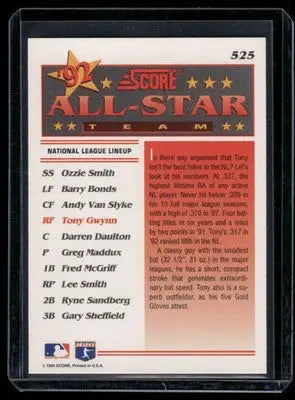 1993 Score All-Star Team Tony Gwynn #525 Baseball - Baseball Card Single