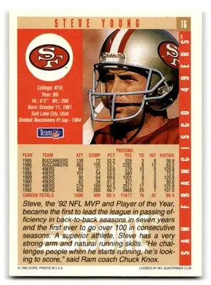 1993 Score Football Steve Young #16 San Francisco 49ers - Football Card Single