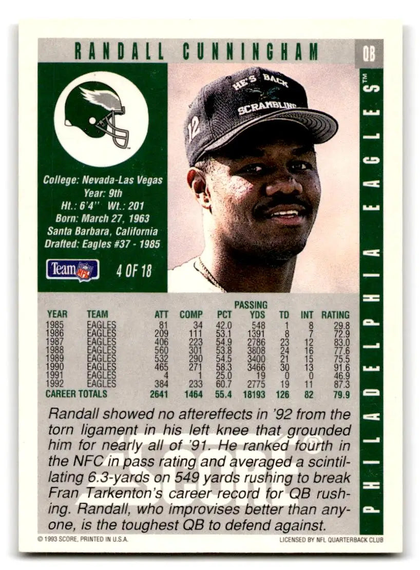 1993 Score Ore-Ida QB Club #4 Randall Cunningham - Football Card Single