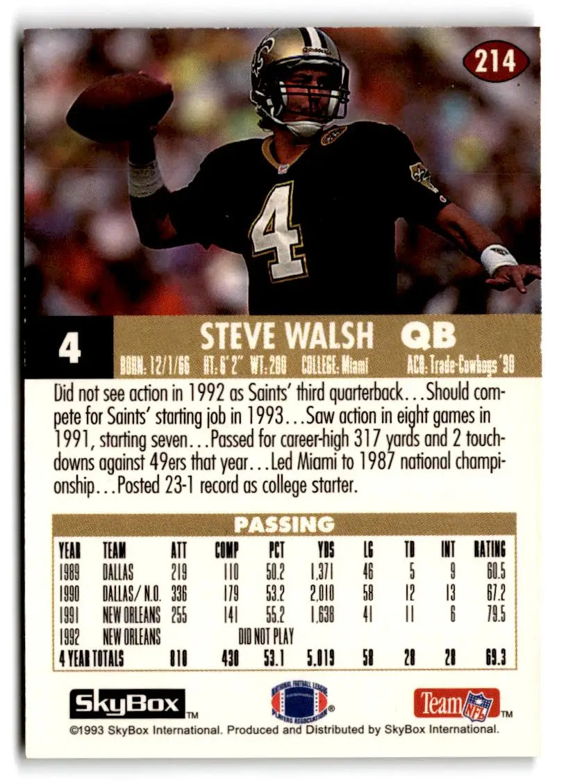 1993 SkyBox Impact #214 Steve Walsh Color Foils - Football Card Single