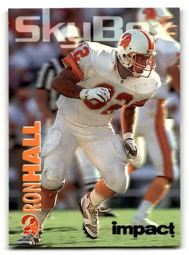 Vintage sports trading card featuring Ron Hall in white Tampa Bay Buccaneers uniform