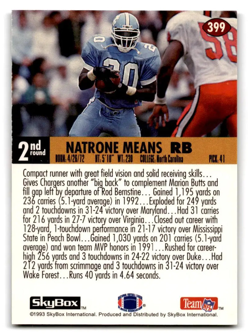 1993 SkyBox Impact #399 Natrone Means - Football Card Single
