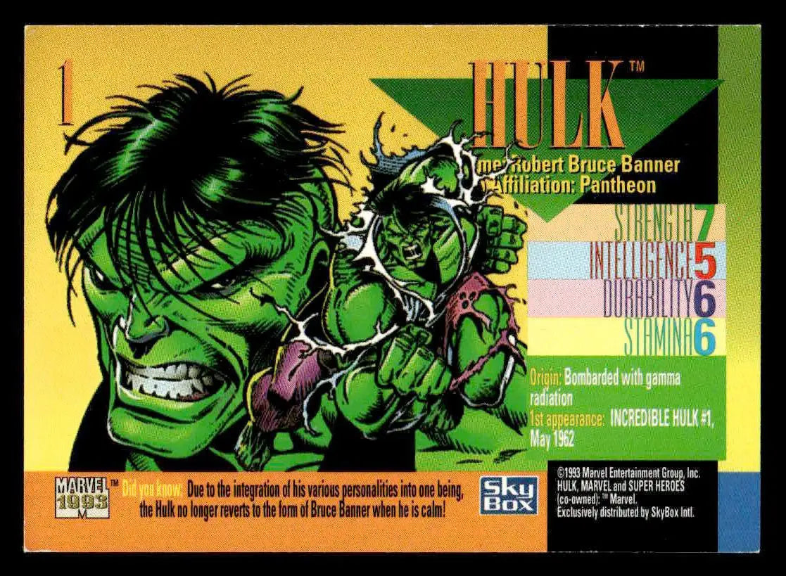 1993 SkyBox Marvel Universe #1 Hulk - Non-Sports Card Single
