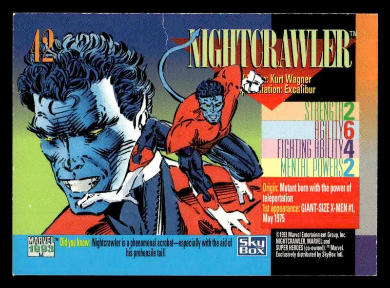 1993 SkyBox Marvel Universe #42 Nightcrawler - Non-Sports Card Single