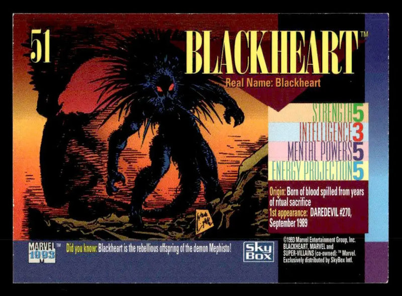 1993 SkyBox Marvel Universe #51 Blackheart - Non-Sports Card Single