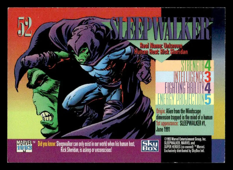1993 SkyBox Marvel Universe #52 Sleepwalker - Non-Sports Card Single