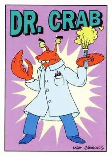 Cartoon crab scientist from Simpsons Radioactive Man 1993 SkyBox original gloss card