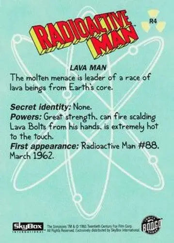 Original gloss Simpsons Radioactive Man trading card from 1993 SkyBox Lava Man NM-MT