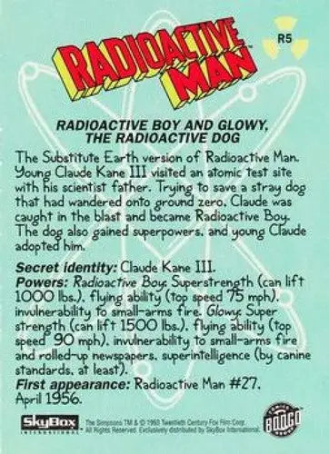 1993 SkyBox The Simpsons Radioactive Man #R5 Radioactive Boy and Glowy NM-MT - Non-Sports Card Single