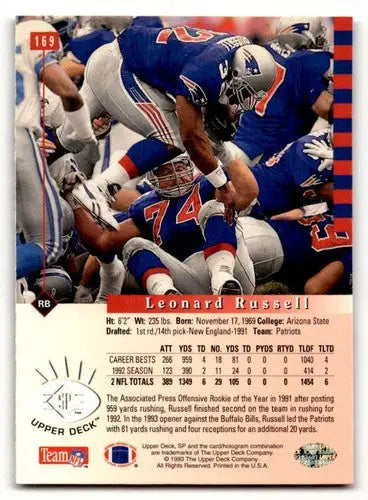 1993 SP #169 Leonard Russell New England Patriots Football Cards NM ID:64735 - Football Card Single
