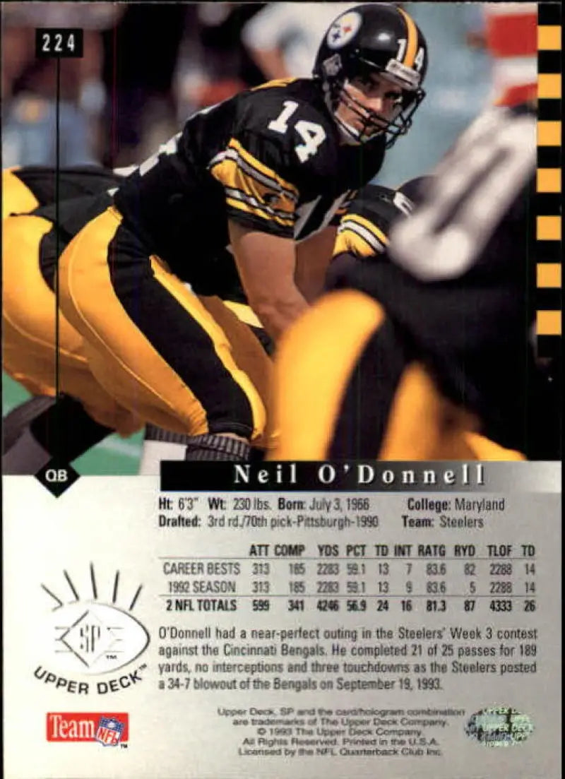 1993 SP #224 Neil O’Donnell NM-MT Steelers ID:9927 - Football Card Single