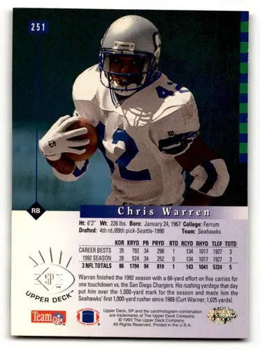Chris Warren Seattle football card from 1993 SP series featuring Warren Seattle Seahawks