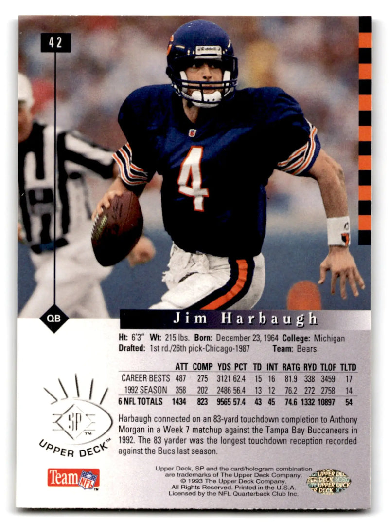 1993 SP Football Jim Harbaugh #42 Chicago Bears - Football Card Single