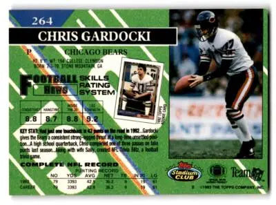 Chris Gardocki football card from 1993 Stadium Club featuring Chicago Bears player