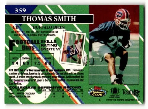 Vintage NFL trading card with original gloss featuring Thomas Smith of the Buffalo Bills