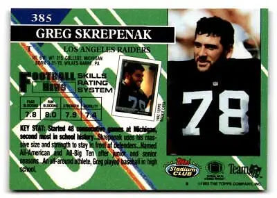 Greg Skrepenak football card from 1993 Stadium Club trading cards collection