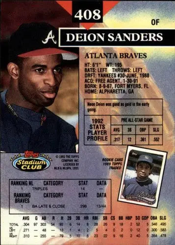 1993 Stadium Club #408 Deion Sanders NM-MT Braves - Baseball Card Single
